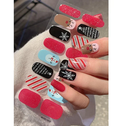Christmas Snowflake Semi-Cured Gel Nail Wraps - Long-Lasting Holiday Nail Art Decals