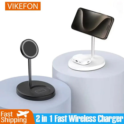 2-in-1 Magnetic Wireless Charging Stand for iPhone 16 15 14 13 12 & AirPods