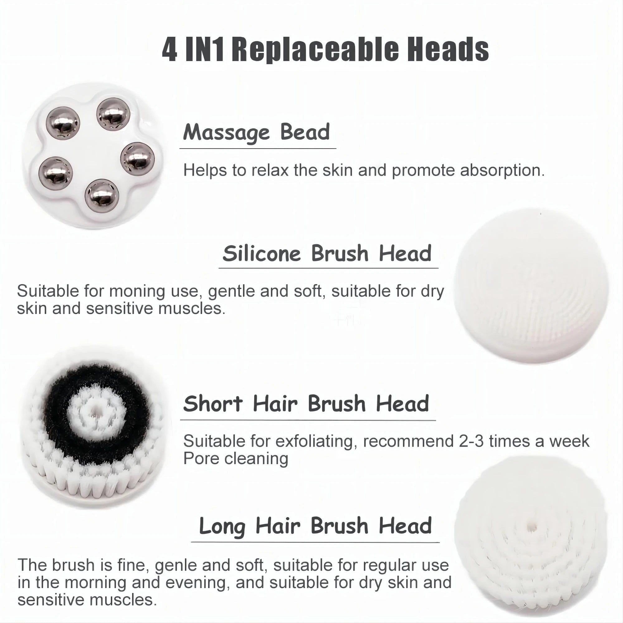 4-in-1 Electric Facial Cleansing Brush - Waterproof Rechargeable Skin Spa Kit - 14