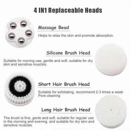 4-in-1 Electric Facial Cleansing Brush - Waterproof Rechargeable Skin Spa Kit