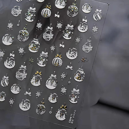 3D Christmas Nail Art Stickers - Festive Snowman & Snowflake Manicure Decals