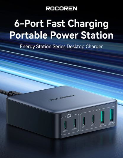 200W GaN 6-Port Desktop Fast Charger - PD USB-C Power Station