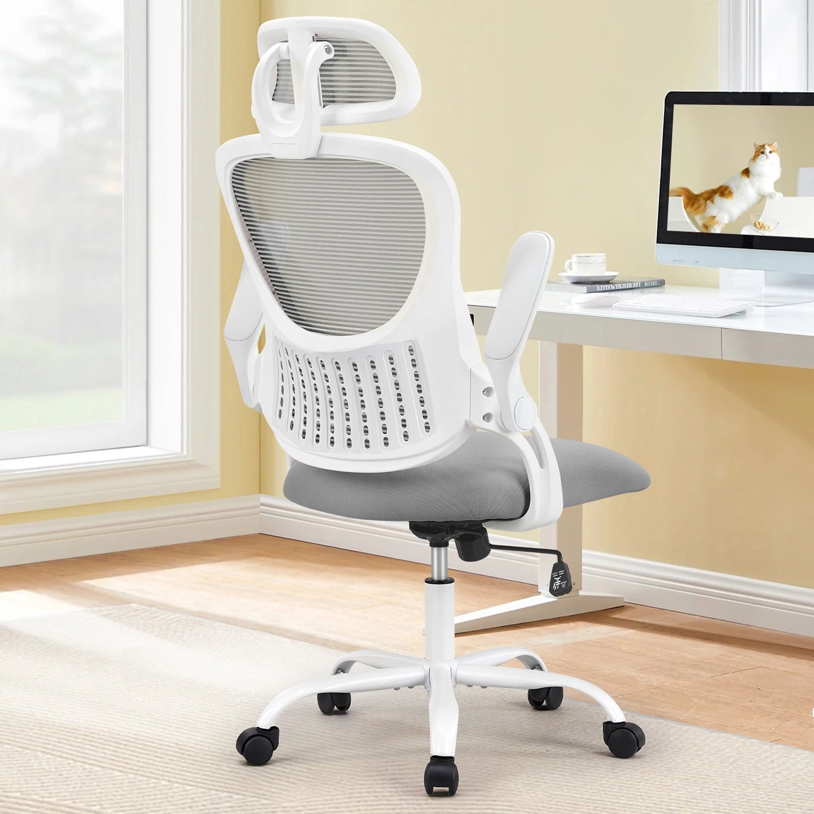 Ergonomic Mesh Office Chair with Adjustable Headrest & Flip-Up Arms - 1
