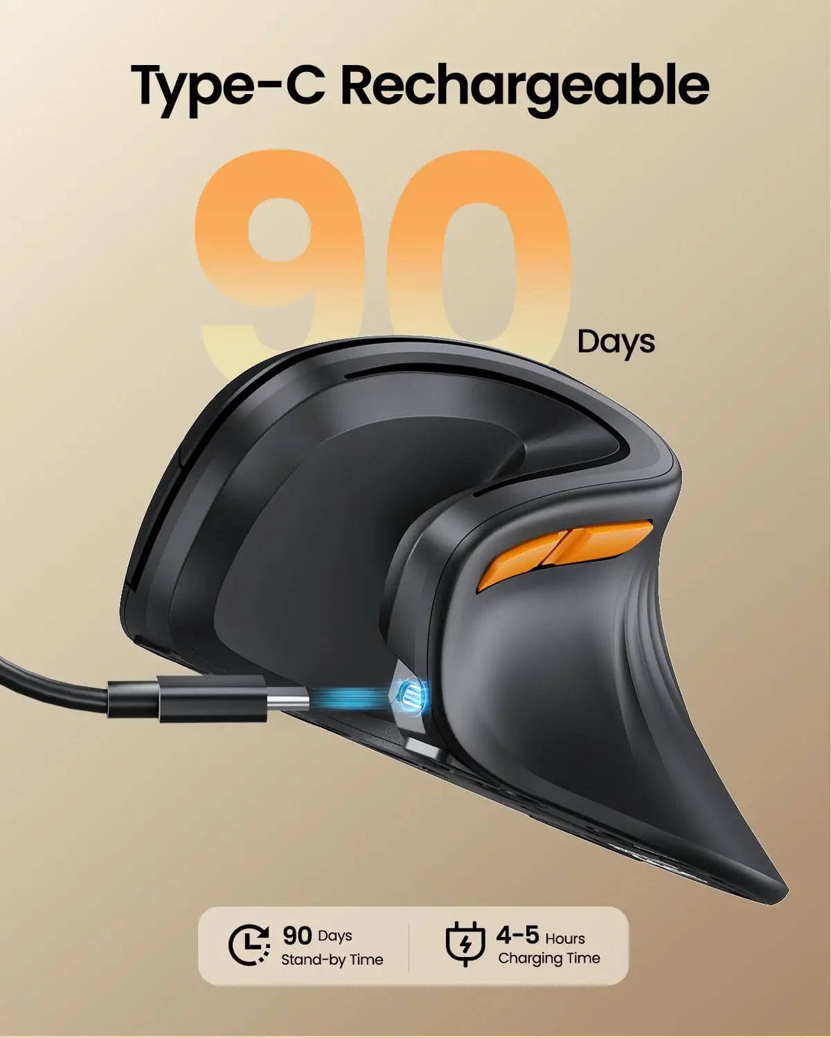ProtoArc Wireless Ergonomic Vertical Mouse - Rechargeable Bluetooth Optical