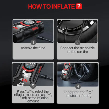 4-in-1 Portable Car Jump Starter with Tire Inflator & Power Bank