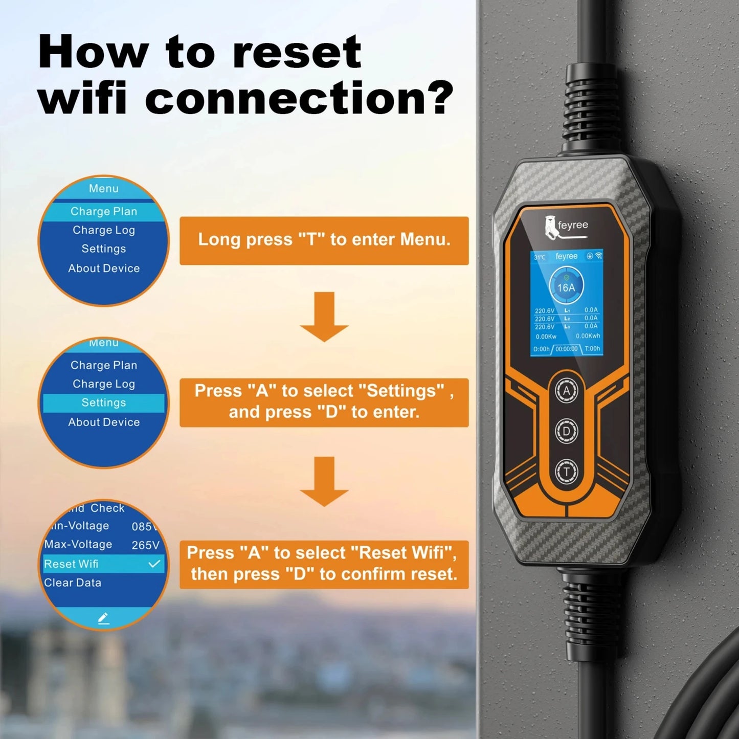 11KW Type 2 Portable EV Charger - 3 Phase Smart WiFi Charging Station