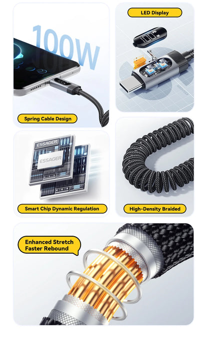 100W PD Fast Charging USB-C Cable with Digital Power Display