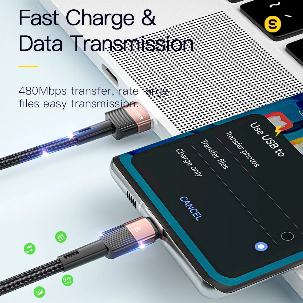 Essager 100W Fast Charging USB-C Cable - High-Speed Data Sync & Power - 3