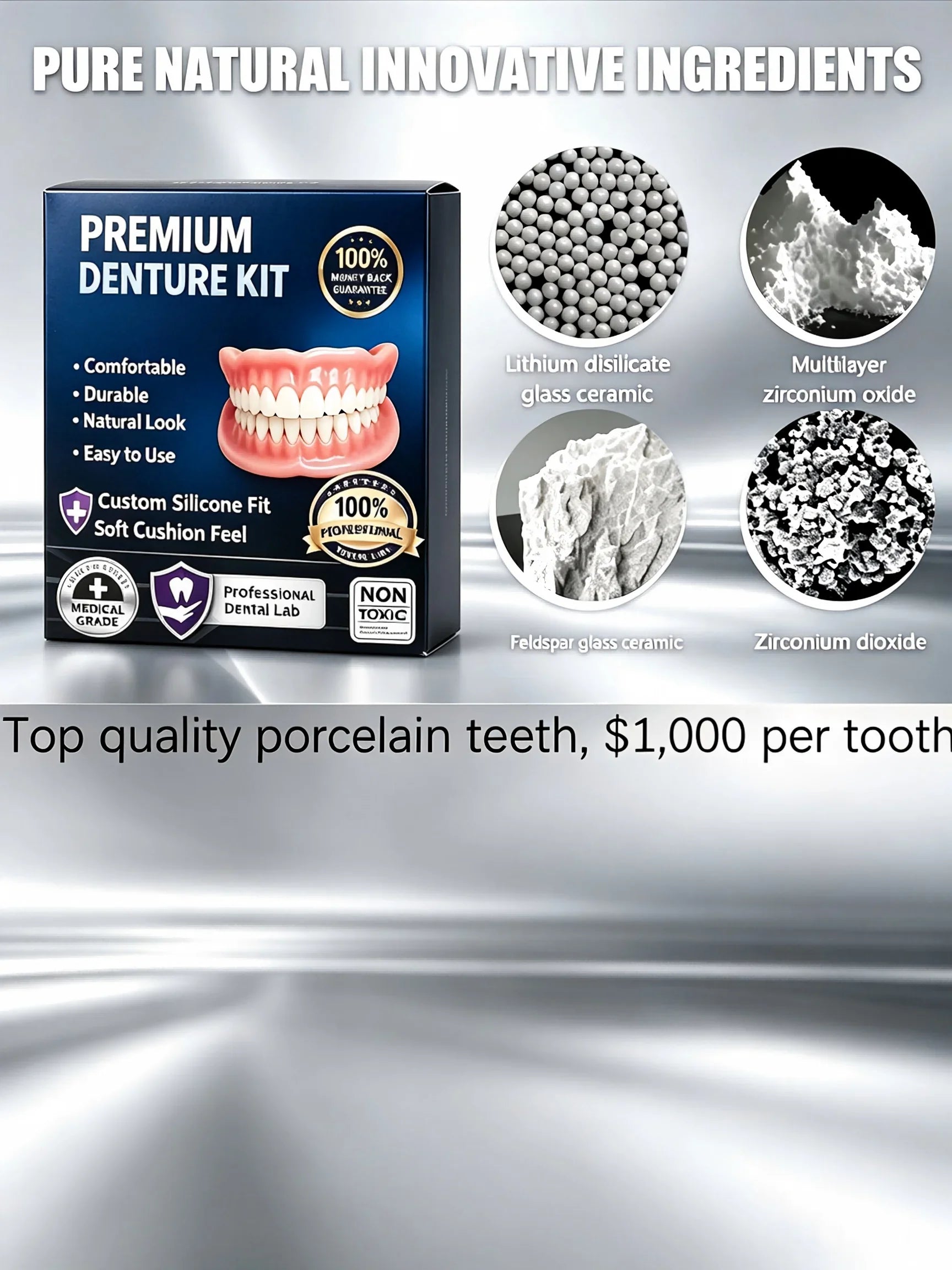 Premium Silicone False Teeth Kit - Natural Smile Cosmetic Denture - 6