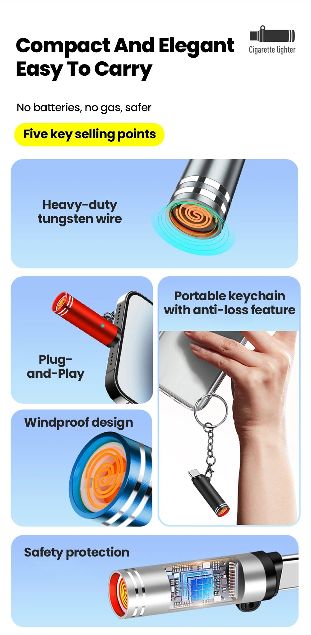Mini USB-C Portable Cigarette Lighter - Instant Flameless Igniter