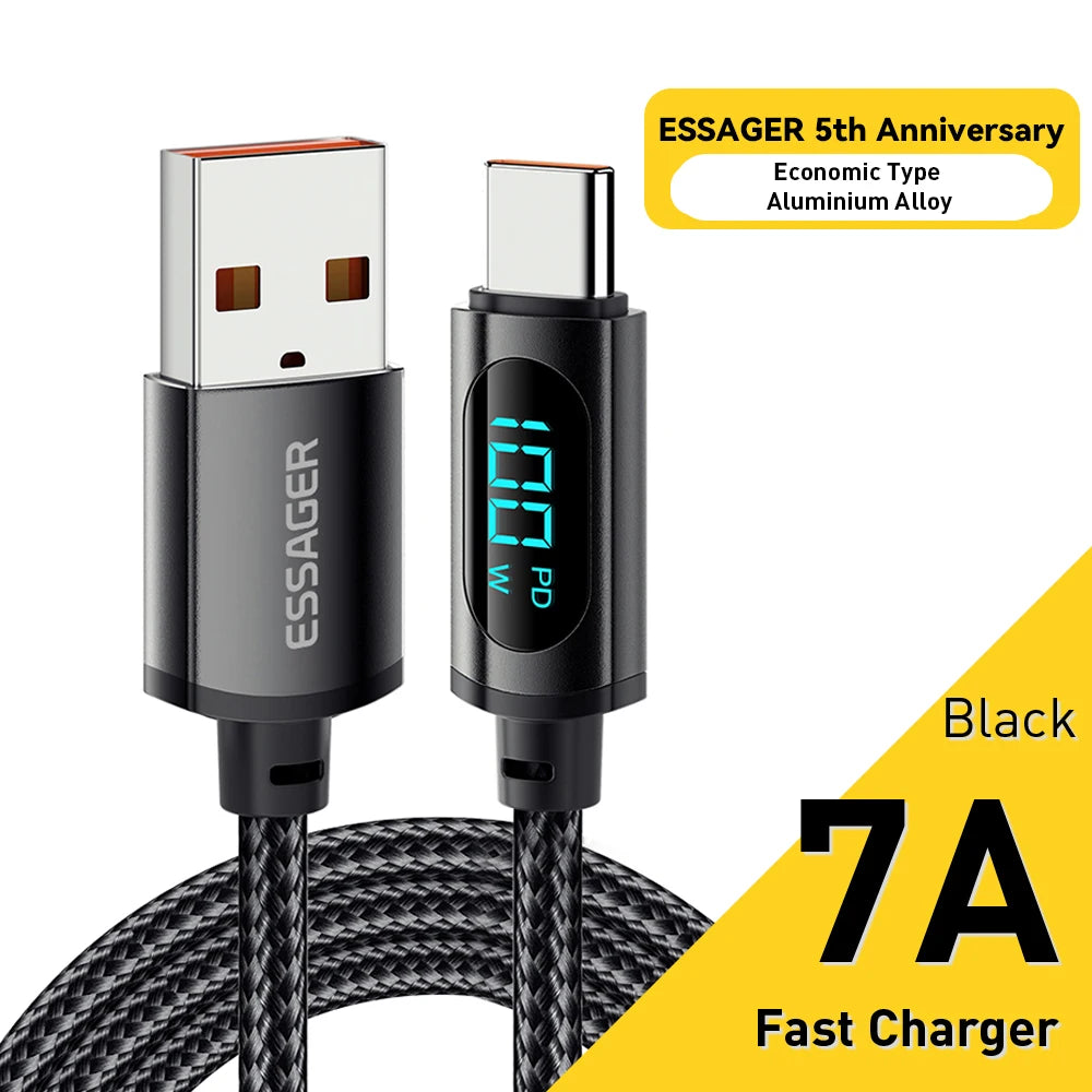 Essager 100W USB-C to USB-C Fast Charging Cable with LED Display - 25