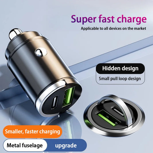 Hidden Mini Fast Car Charger - Dual USB & Type-C Adapter for All Phones
