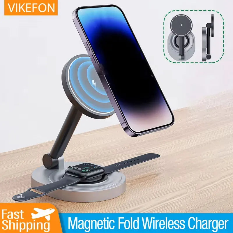 2-in-1 Foldable Magnetic Wireless Charging Station for iPhone & Apple Watch - 1