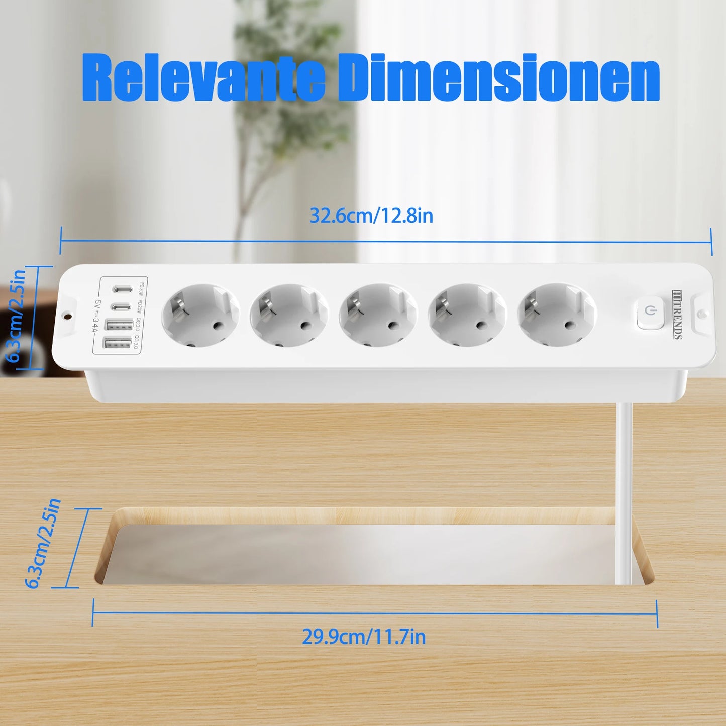 10-in-1 Recessed Power Strip with 20W USB-C PD & Fast Charging Wall Socket