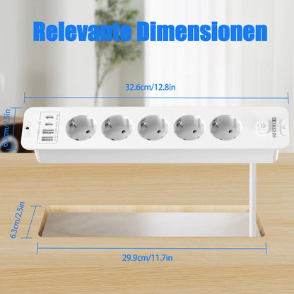 10-in-1 Recessed Power Strip with 20W USB-C PD & Fast Charging Wall Socket