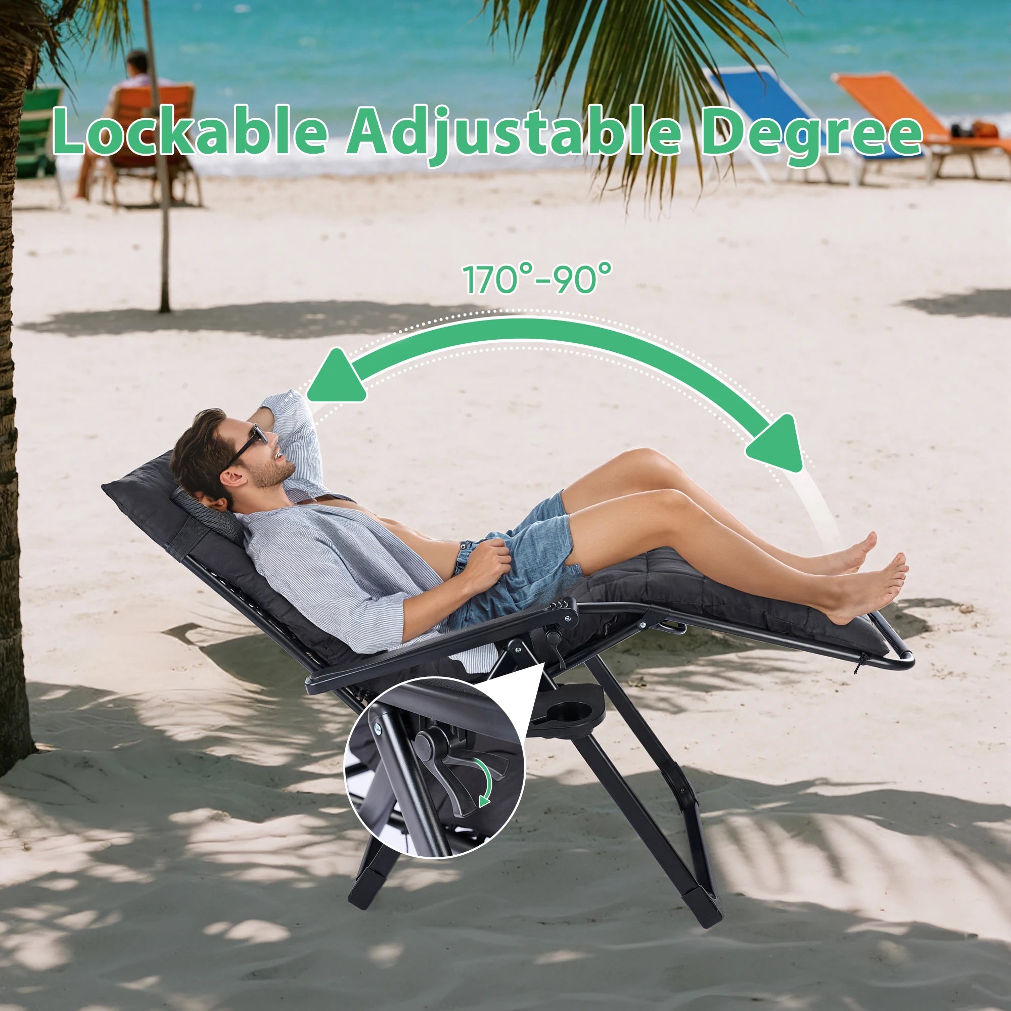 Zero Gravity Recliner Chair - Foldable Outdoor Patio Lounger with Cushion - 5