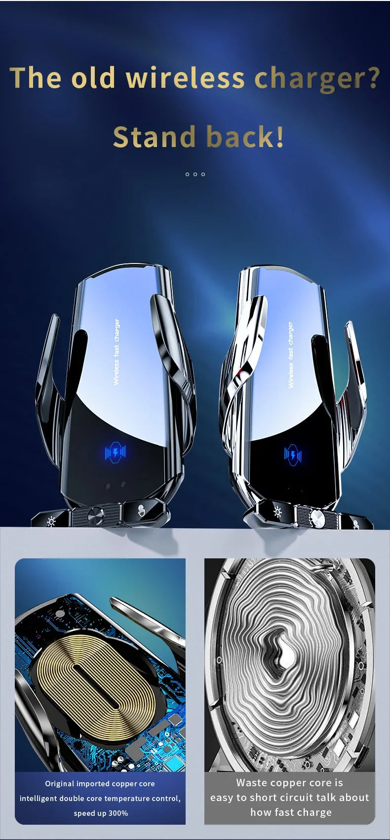 15W Automatic Clamping Car Wireless Charger & Magnetic Phone Mount - 12