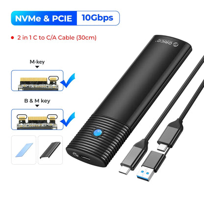ORICO M.2 NVMe SATA SSD Enclosure Adapter USB 3.2 10Gbps Tool-Free Case