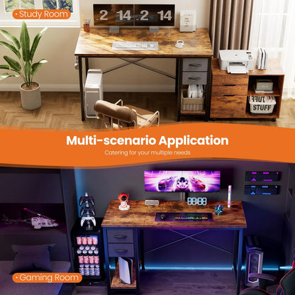 Modern 47-Inch Computer Desk with Reversible Storage Drawers for Home Office