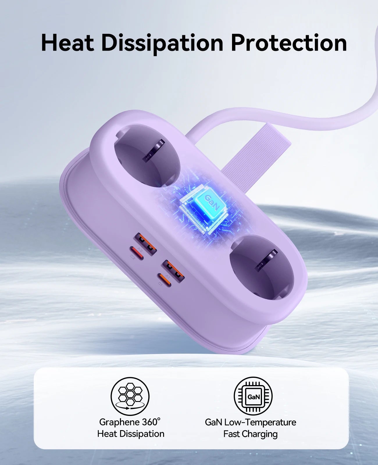 65W GaN Fast Charging Power Strip - 6-in-1 Compact Travel Charger & Adapter - 6