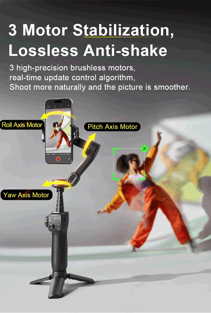 3-Axis Phone Gimbal Stabilizer with Tripod, Extension Rod & Face Tracking