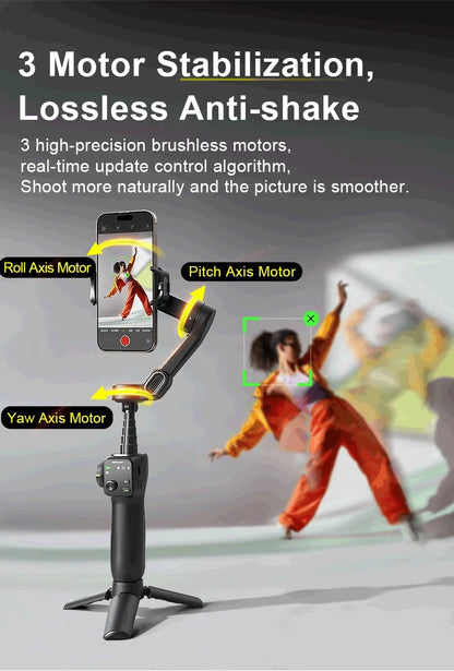 3-Axis Phone Gimbal Stabilizer with Tripod, Extension Rod & Face Tracking
