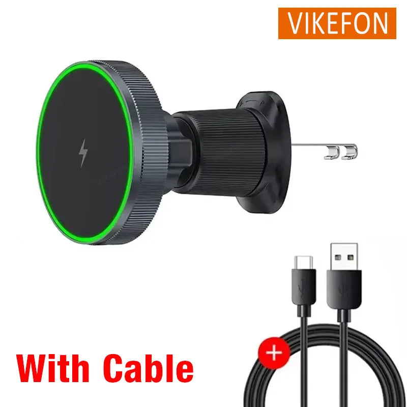 Magnetic Wireless Car Charger with Cooling Fan - 15W Fast Phone Mount - 18