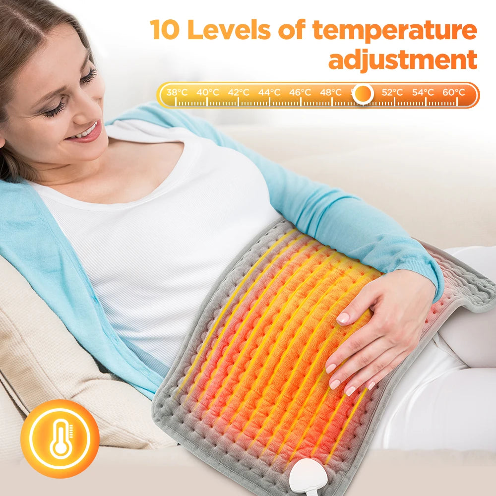 Electric Heating Pad for Pain Relief - 10 Heat Settings & 4 Timer Modes, 30x60cm