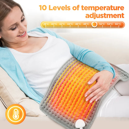 Electric Heating Pad for Pain Relief - 10 Heat Settings & 4 Timer Modes, 30x60cm