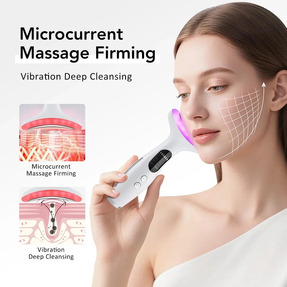 7-Color LED Neck & Face Firming Beauty Device - Microcurrent Skin Tightening Massager - 2