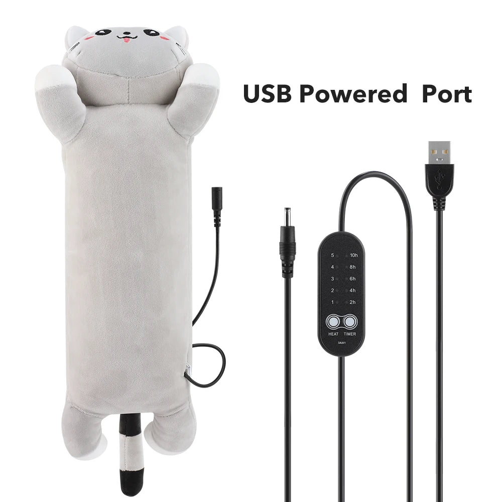 Cute USB Heated Cat Plush Pillow - Electric Hot Compress for Pain & Comfort - 14