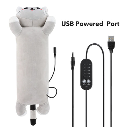 Cute USB Heated Cat Plush Pillow - Electric Hot Compress for Pain & Comfort
