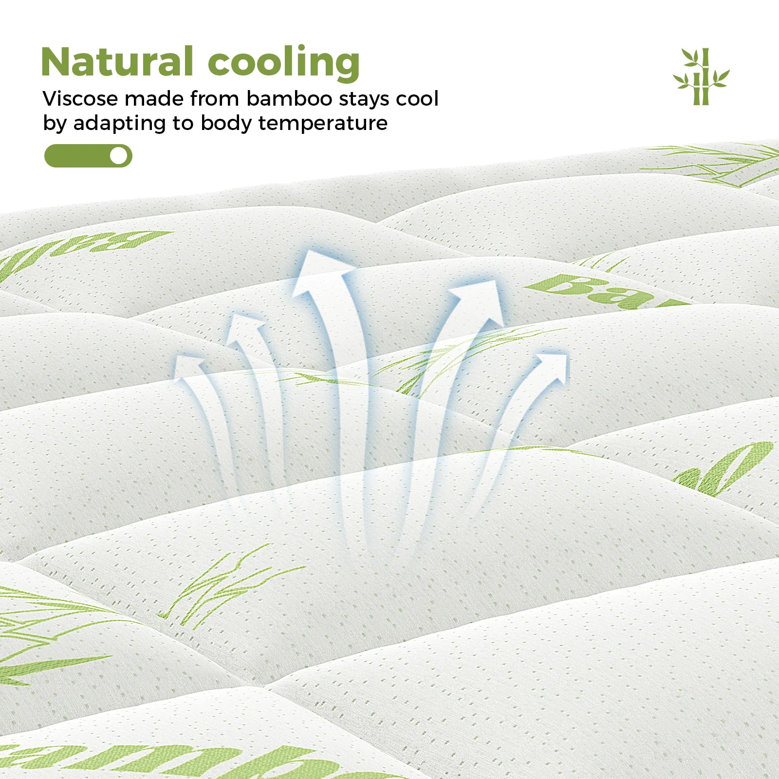 Bamboo Fiber Cooling Mattress Topper - Breathable Deep Pocket Mattress Pad - 2