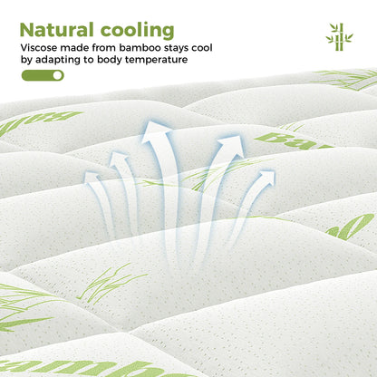 Bamboo Fiber Cooling Mattress Topper - Breathable Deep Pocket Mattress Pad