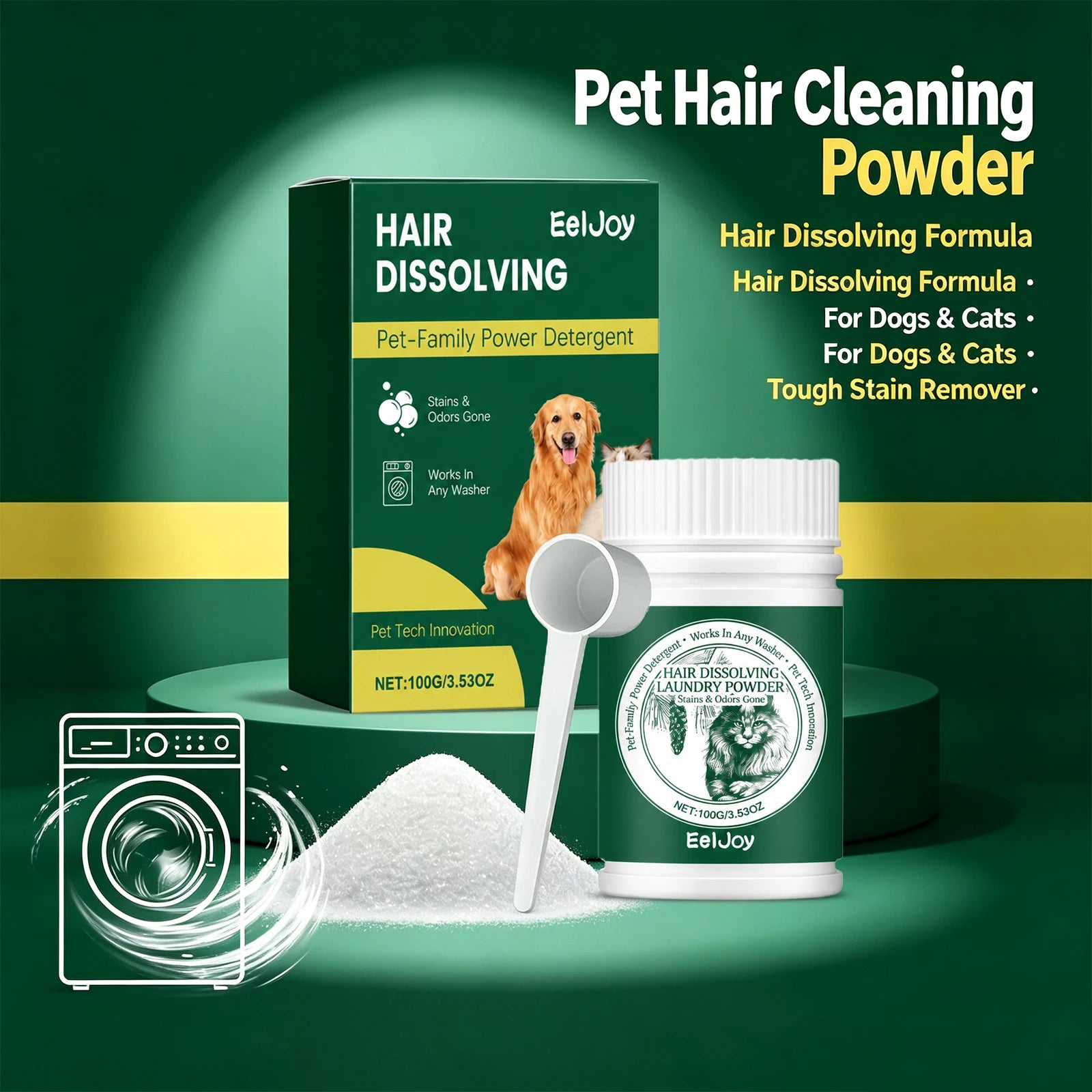 Pet Hair Dissolving Laundry Detergent Powder for Deep Cleaning & Odor Removal - 3