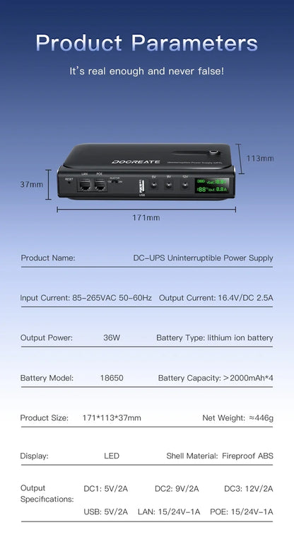 36W Mini DC UPS Backup Power Supply for Router & CCTV - Uninterruptible