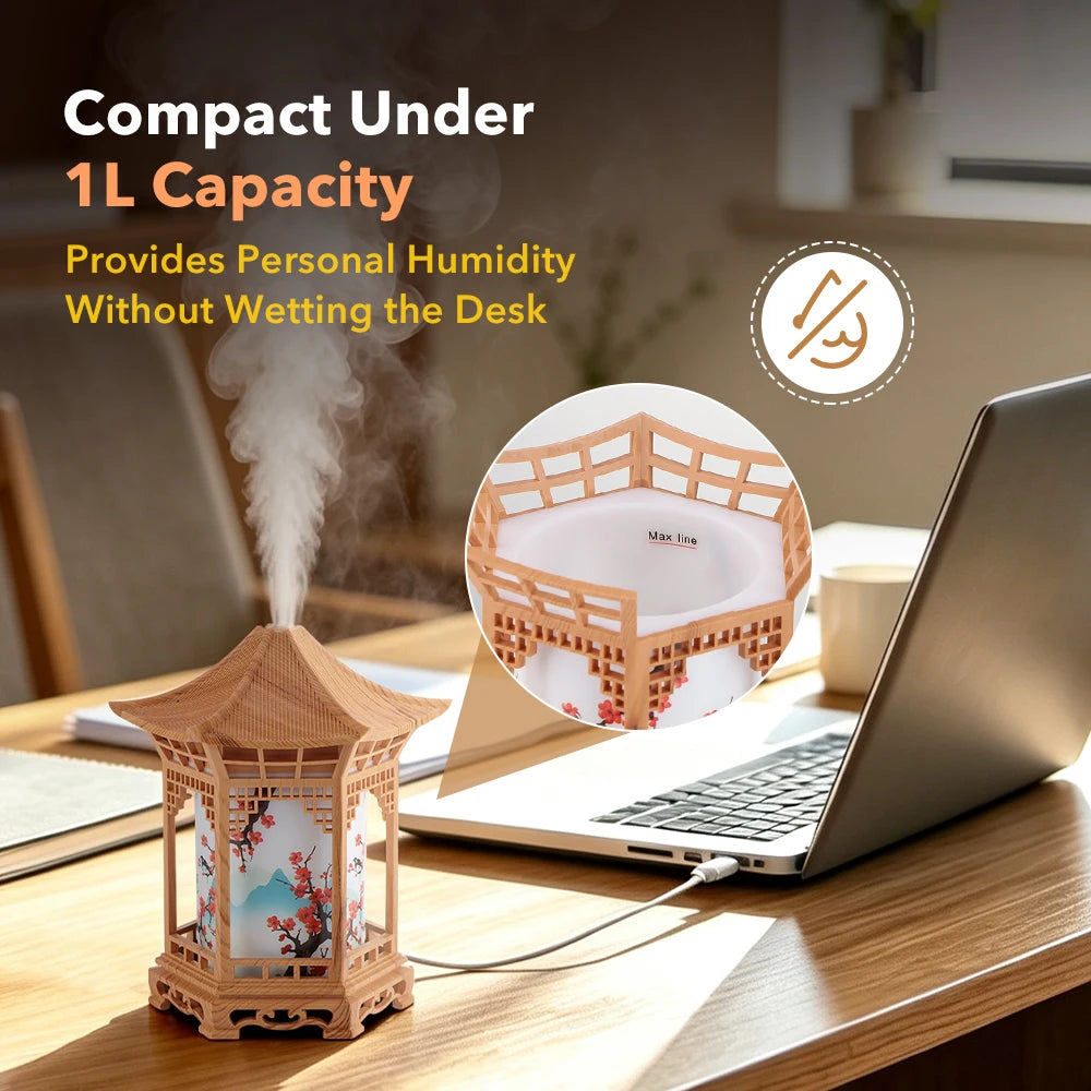 Portable USB Pavilion Ultrasonic Humidifier with Soothing Night Light