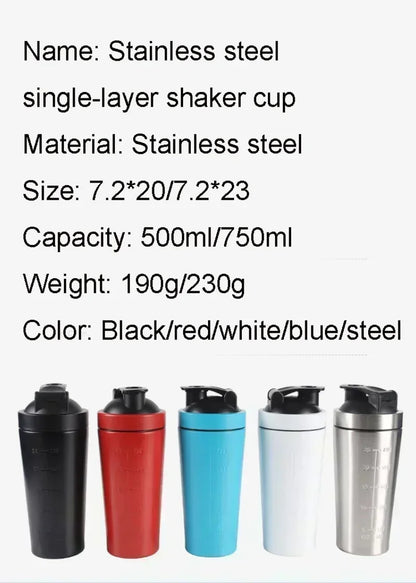 Stainless Steel Sports Protein Shaker Bottle - 500ml & 750ml Leakproof