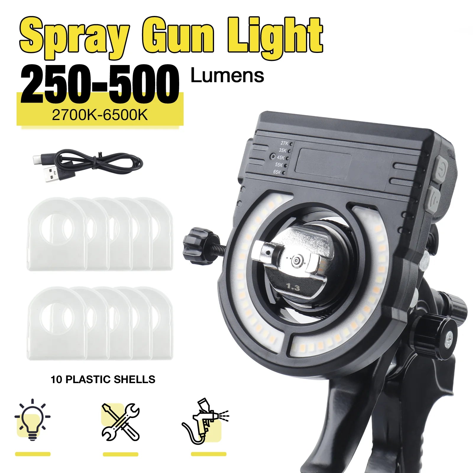 Rechargeable LED Spray Gun Light - Adjustable Car Paint Fill Light - 1