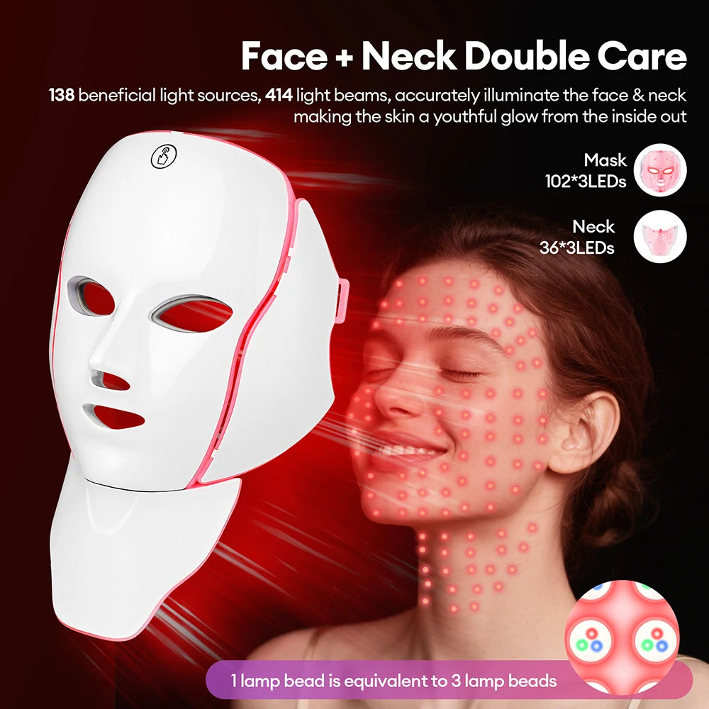 Wireless 7-Color LED Light Therapy Face & Neck Mask - 3
