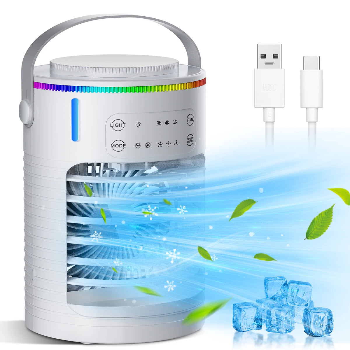 Portable Mini Air Cooling Fan - Desktop Misting Cooler with 6 Speeds & LED Light