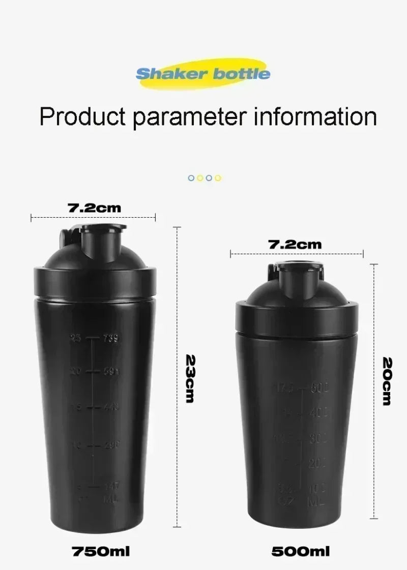 Stainless Steel Sports Protein Shaker Bottle - 500ml & 750ml Leakproof