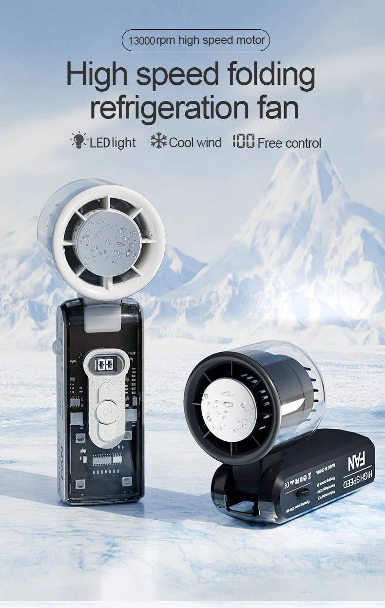 Portable 100-Speed Foldable Cooling Fan with LED Display