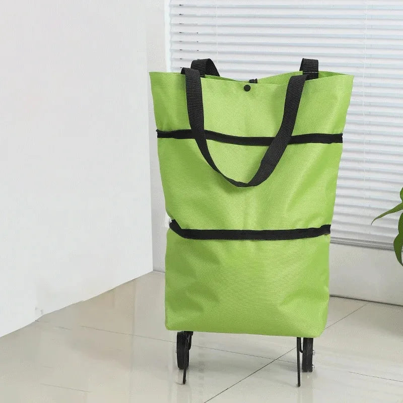 2-in-1 Foldable Shopping Bag with Wheels Pull Cart - 14