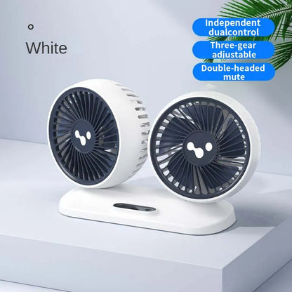 Dual Head USB Car Fan - 3-Speed 360° Adjustable Dashboard Fan