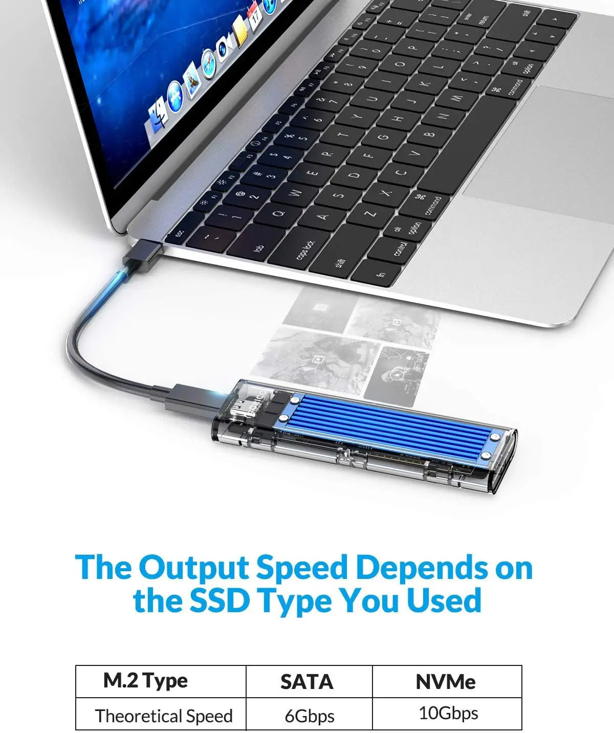 Orico M.2 NVMe SATA SSD Enclosure - 10Gbps Portable USB-C Adapter for 4TB - 12