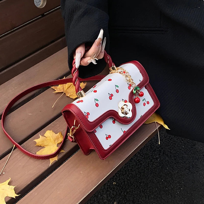 Luxury Cherry Print Crossbody Bag