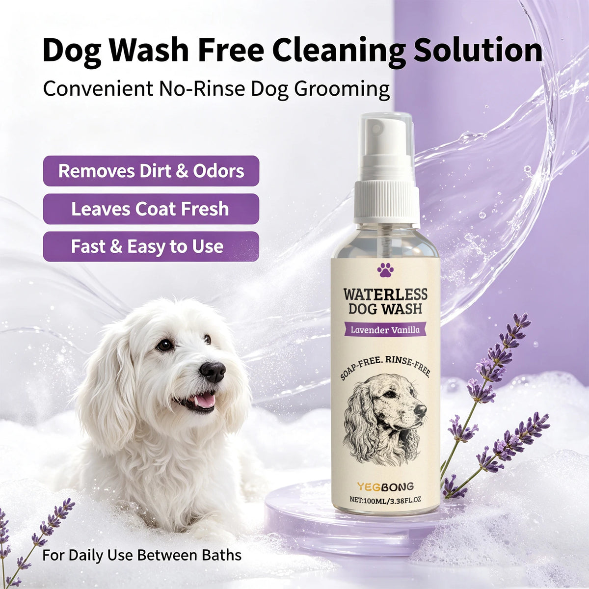 Waterless Dog Wash Foam Shampoo – No-Rinse Deodorizing Cleanser for Dogs
