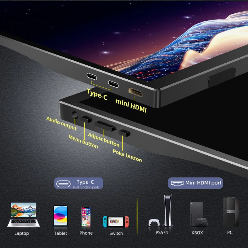 18.5" Portable Monitor 120Hz 100% sRGB HDR Gaming & Laptop Display - 4