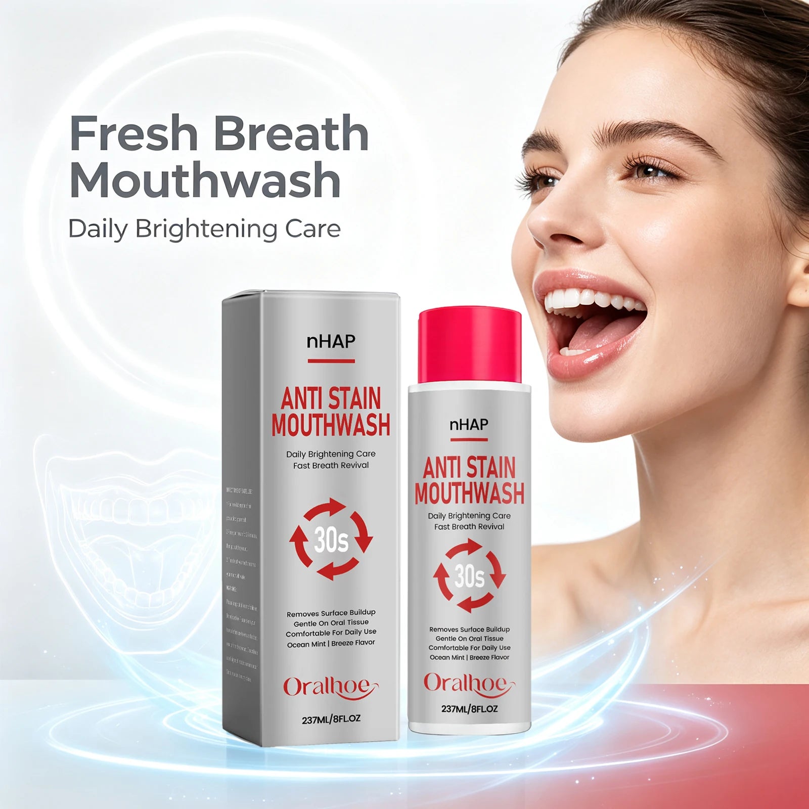 Anti-Stain Teeth Whitening Mouthwash - Alcohol-Free Daily Oral Care & Fresh Breath - 3